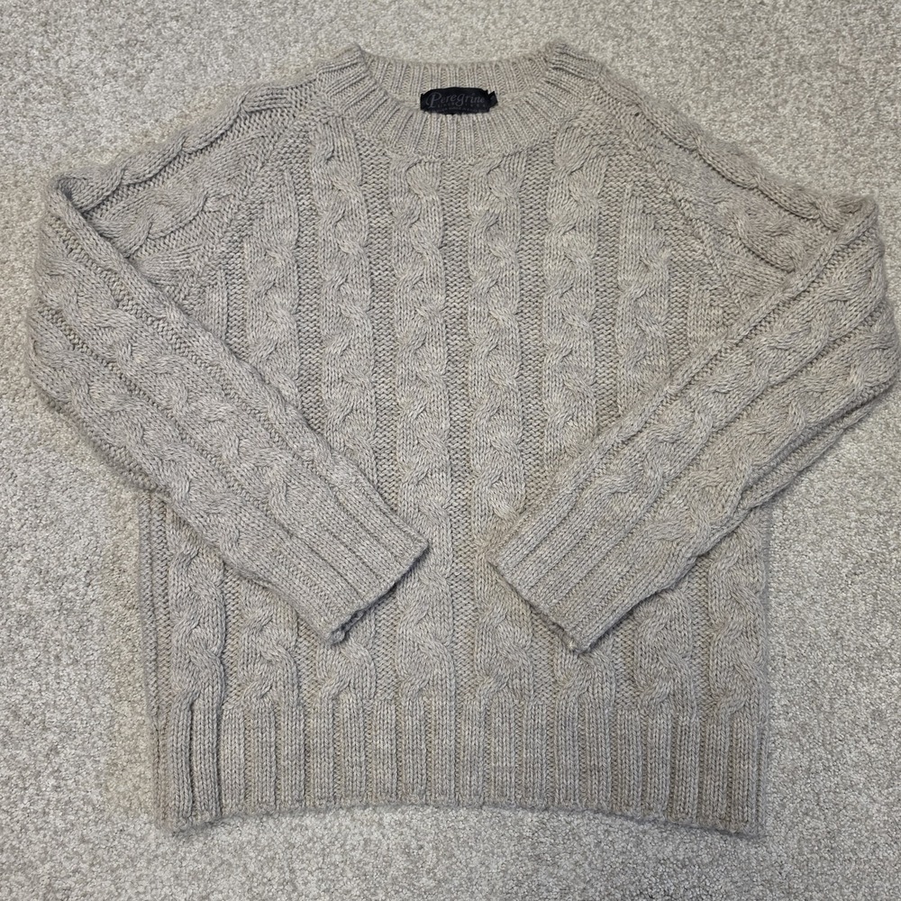 Peregrine Womens S 100% Wool Cable Knit Sweater Khaki Tan England Fisherman